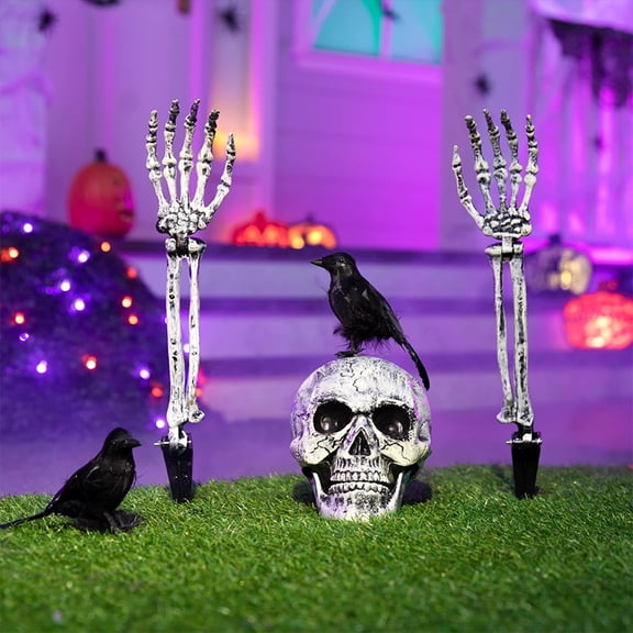 Halloween Decorations Simulation Skull Hand Bone Three-piece Set Courtyard Insert Skull Ghost Festival Crow Dress Props