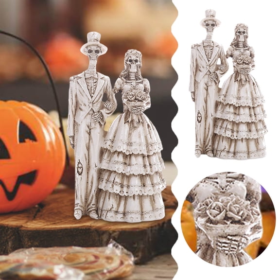 Halloween Decorations Skeleton Bride And Groom Statue Resin Collectible Skeleton Statue For Day Of The Dead Halloween Wedding Mexican Gothic Cemetery Shelf Tabletop Desktop Ornament