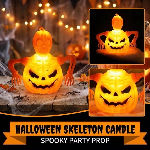 Halloween Decorations Skeleton Electronic Candle and Pumpkin LED Lights Set, Spooky Tabletop Decor for Party Props, Fall Holiday Home Supplies, 1Pack Skeleton Electronic Candle #A