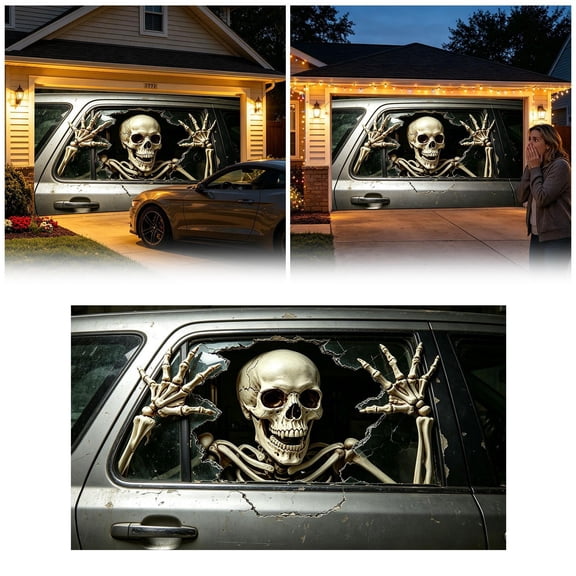 Halloween Decorations, Skeleton Halloween Decor, Scary Halloween Decorations, Halloween Window Cover, 157X71 Inch Skeleton Break Car Window Backdrop for Garage Entry Halloween