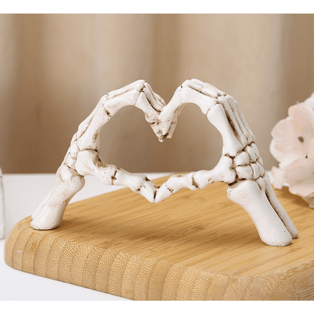 Halloween Decorations Skeleton Heart Hands Figurine Resin Love Gesture Statue Gothic Heart Shape Skeleton Hands Ornament for Home Desktop Decor for Halloween Decor Indoor