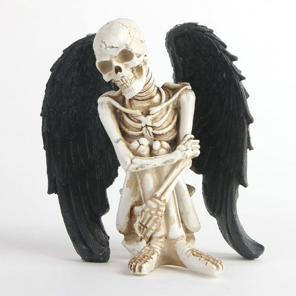 Halloween Decorations Skeletons Statue Figurines Human Skull Decor - Black Angel Wing Pray Skull Skeleton Statues Collectible Figurines, Shelf Sitters for Haunted House Home Party