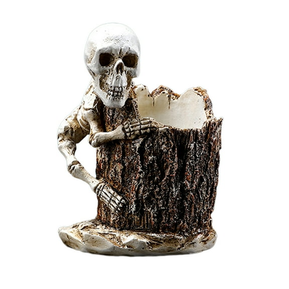 Halloween Decorations Skull Decor Skull Pen Holders Ornaments Resin Black Skeleton Pencil Storage Organizers Gothic Desk Accessories Spooky Decorations Gifts for Men Women Offices Supplies