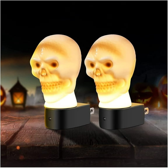 Halloween Decorations Skull Night Light, LED Plug in Night Light with Automatic and Manual Switch, Halloween Decor for Bedroom Kitchen Bathroom Hallway(2 Pack)