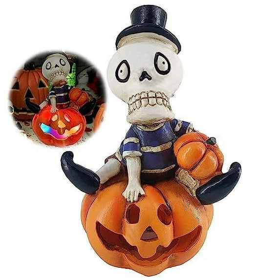 Halloween Decorations Skull Pumpkin 2-Packs, A Pair of Halloween Mini Glow Skull Lamp LED for Halloween Indoor Outdoor Bar Party Decoration