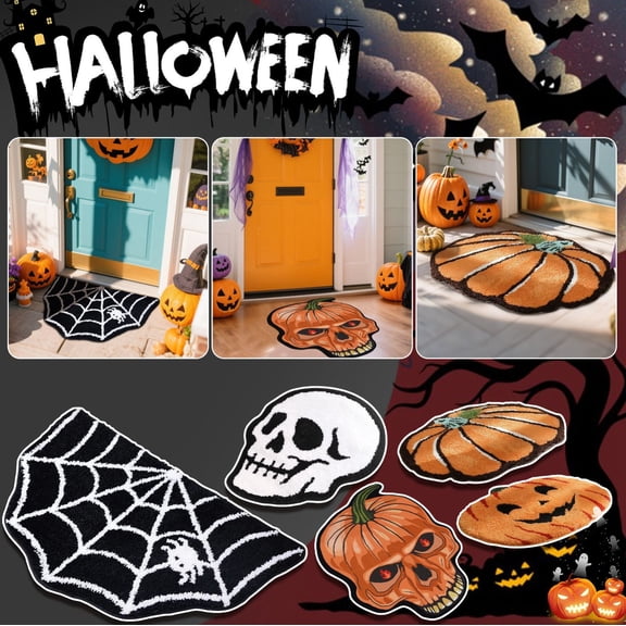 Halloween Decorations Skull Shaped Bath Mat Soft Absorbent Microfiber Non Slip Bathroom Rug with Unique Skeleton Pattern for Home Decor Halloween Theme Halloween Decorations Indoor