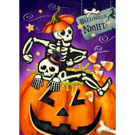 Halloween Decorations Skull Sit on the Pumpkin Jack-O-Lantern Garden Flag 12×18 Inch Small Vertical Double Sided Seasonal Outside Decor for Farmhouse Yard