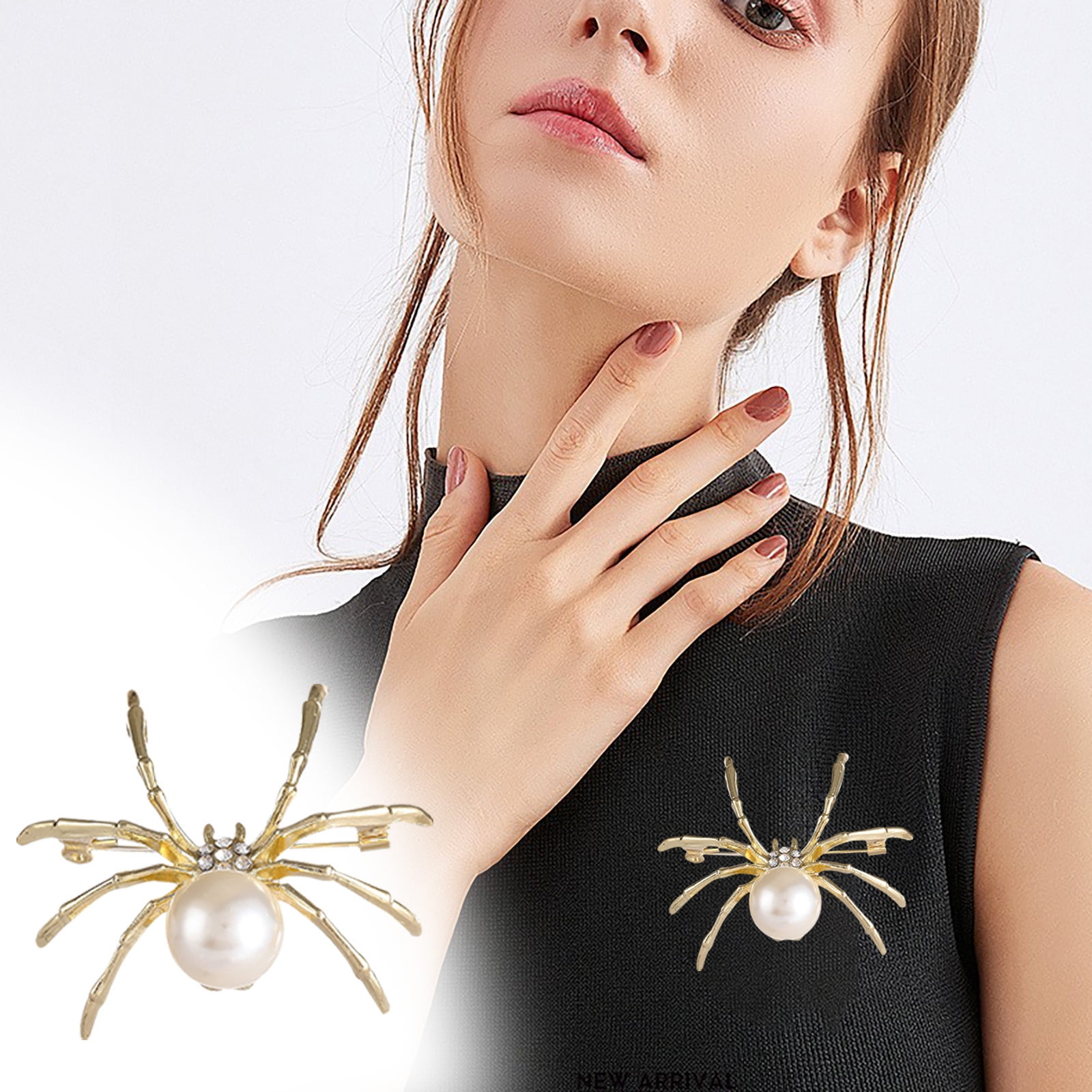 Gothic Halloween Spider Brooch Pin Set – Crystal & Mother Of Pearl Design For Women, Costume & Fashion Accessory