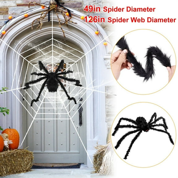 Halloween Decorations Spider Outdoor 49 inch Halloween Spider with 126 inch Tarantula Mega Spider Web Hairy Poseable Scary Spider Outdoor Yard Creepy Decor Spider Stretch Cobweb
