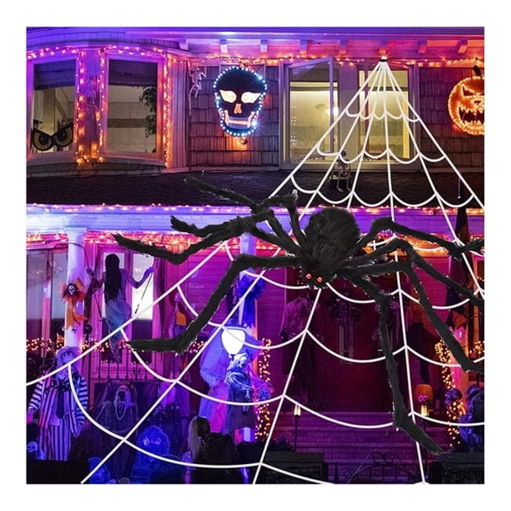 Halloween Decorations Spider Web Kit - 200'' Web, 36'' Giant Spider, 400 Sq Ft Cobwebs & 20 Spiders