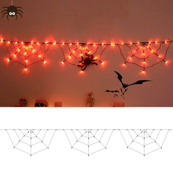 Halloween Decorations Spider Web Lights - 6FT 60 LEDs with Black Spider, Waterproof Net Lights,Cobweb Halloween Decorations for Fireplace Proch Window House Garden Indoor Outdoor