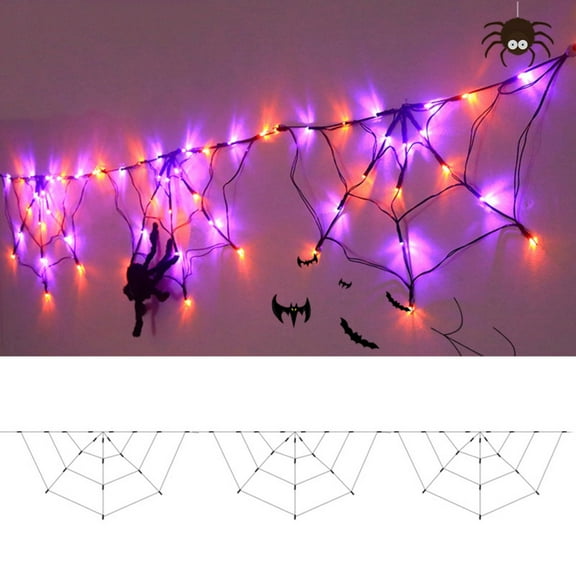 Halloween Decorations Spider Web Lights - 6FT 60 LEDs with Black Spider, Waterproof Net Lights,Cobweb Halloween Decorations for Fireplace Proch Window House Garden Indoor Outdoor
