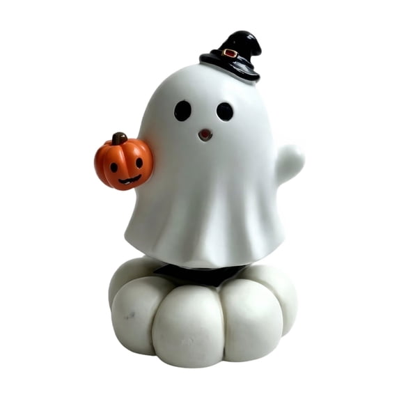 Halloween Decorations, Spinning Resin Pumpkin Ghost Figurine, Cute Rotating Desktop Ornament with Skull, Funny Holiday Party Home Office Table Centerpiece Gift