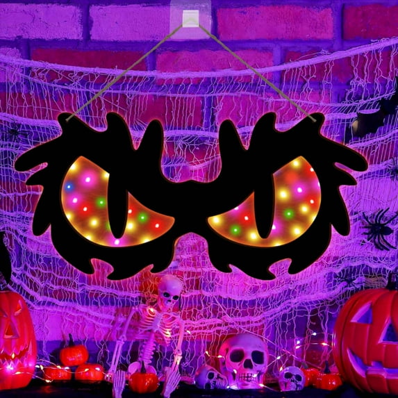 Halloween Decorations Spooky Eyes Lights, 21 Inch Large Wooden Halloween Window Eye Lights with 7 Color Modes and USB/Battery Operated for Home, Wall, Window, Trees Halloween Décor