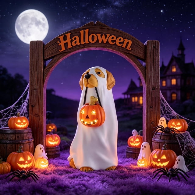 Display Decoration Halloween Decorations, Spooky Ghost Dog Halloween Figurine, Light-Up ...