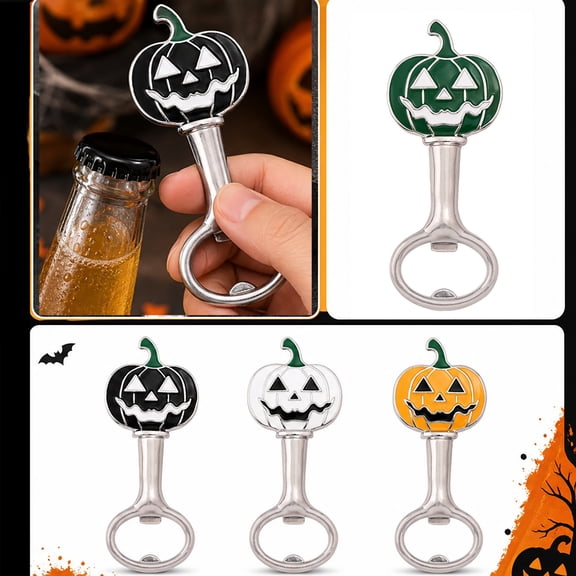 Halloween Decorations, Spooky Halloween Decor, Metal Pumpkin Decor, Beer Bottle Opener, 4X1.5 Inch White Jack-O-Lantern Design Dual Purpose Functional Opener and Display Piece for