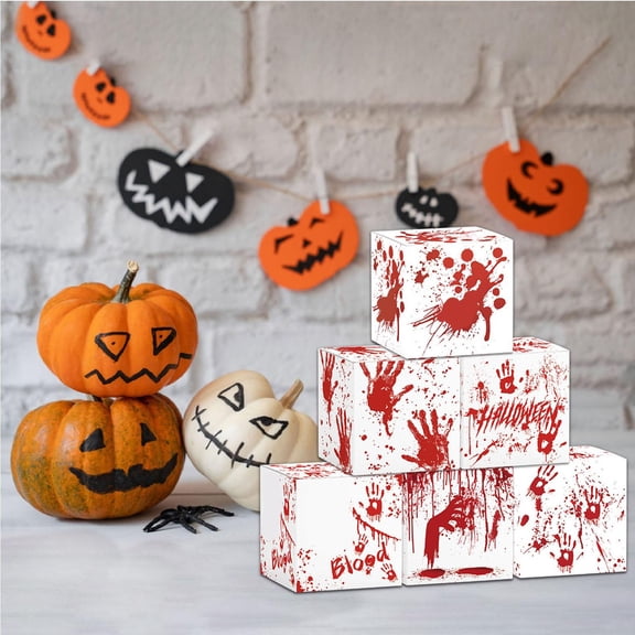 Halloween Decorations, Spooky Halloween Decorations, Indoor Halloween Table Decorations, Treat Candy Favor Boxes for Party, 12 Pcs Bloody Handprint Blood Splatter 3D Foldable