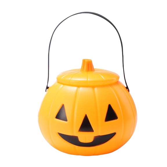Halloween Decorations Spooky Lighted Skull Candy Pail, Halloween Pumpkin Candy Jar with Handle, Reusable Candy & LED Candle Lights Storage Bucket for Indoor Outdoor Decor A