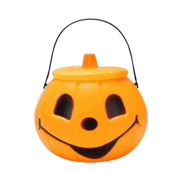 Halloween Decorations Spooky Lighted Skull Candy Pail, Halloween Pumpkin Candy Jar with Handle, Reusable Candy & LED Candle Lights Storage Bucket for Indoor Outdoor Decor B