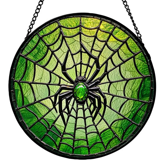 Halloween Decorations Stained Glass Web Suncatcher Hanging Ornament for Home Window Wall Gothic Fall Decor Single Piece