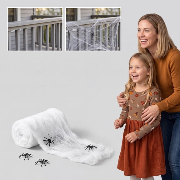 Halloween Decorations, Stretchable Spooky Fake Web, Stretchy Halloween Webbing with 50 Pieces of Plastic Spiders Halloween, Creepy Web Decoration for Haunted House, Entryway,