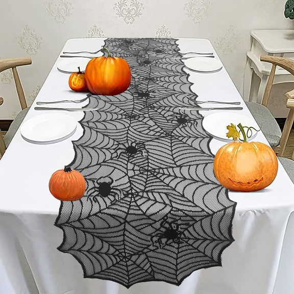 Halloween Decorations Table Decor, Black Lace Spider Web Table Runner, 64.2x17.7in for Dining Table Buffet Or Sideboard, Spooky-Elegant Gothic Table Accent