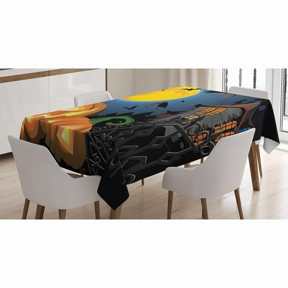 Halloween Decorations Tablecloth, Gothic Halloween Haunted House Party Theme Decor Trick or Treat for Kids, Rectangular Table Cover for Dining Room Kitchen, 52 X 70 Inches, Multi, by Ambesonne