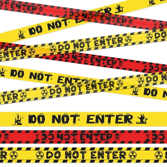 Halloween Decorations Tape, 3Pcs 2In x 90Ft "Do Not Enter" Yellow/Red Rolls Scary Hazard Warning Caution Tape for Spooky Indoor & Outdoor DIY Party Decor, Safety Barrier for Door, Yard, Haunted House