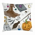 thumbnail image 1 of Halloween Decorations Throw Pillow Cushion Cover, Magic Spells Witch Craft Objects Doodle Style Grunge Design Candle Skull, Decorative Square Accent Pillow Case, 16 X 16 Inches, Multi, by Ambesonne, 1 of 2