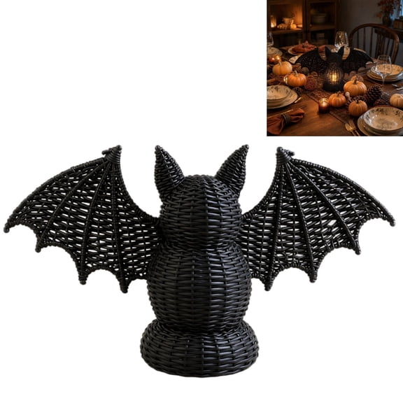 Halloween Decorations Wicker Bat Lantern Handcrafted Natural Rattan Bat Shaped Candle Holder Spooky Boho Tabletop Centerpiece for Indoor Covered Outdoor Porch Fireplace Decor