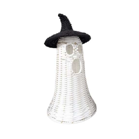 Halloween Decorations Wicker Ghost Decor, Rattan Ghost with Witch Hat for Party, Porch, Yard, Haunted House -Cute Spooky Ghost Figurines for Shelf & Tabletop Decor, Halloween Decor (White-1pcs)