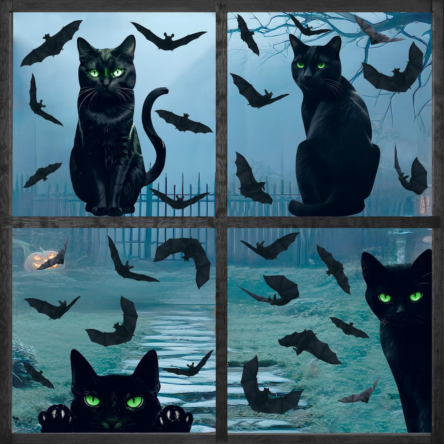 Halloween Decorations Window Clings,4 Sheet Large Black Cats Halloween ...