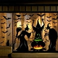 thumbnail image 1 of Halloween Decorations Window Clings Decor, Extra Large 3 Witches with Black Cat Bat Spider Cauldron Silhouette Halloween Window Stickers Indoor, School Home Office Party Supplies 4 Sheets, 1 of 9