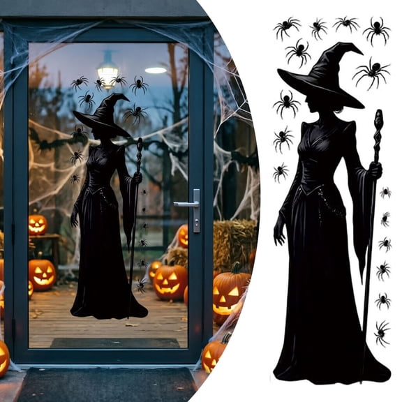 Halloween Decorations Window Clings, Large Witch Window Decals Double Sided Window Clings, Spooky Witch Black Cat Bats Gothic Decor for Glass Windows, Holiday Party Home Indoor Decoration