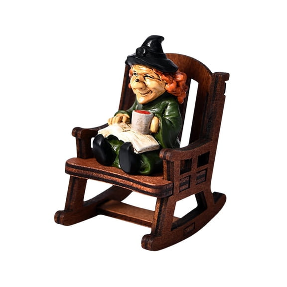 Halloween Decorations, Witch Ghost Rocking Chair with Black Figure, Resin Figurine for Desktop Car Dashboard Home Display, Intricate Storytelling Scene for Spooky Holiday Decorating