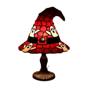 Halloween Decorations Witch Hat Table Lamp, Halloween Glowing Decor for Shelf – Spooky Mini Night Light for Bedroom, Resin Wizard Hat Ornament with LED