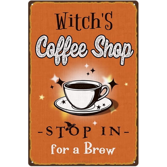 Halloween Decorations Witch'S Coffee Shop Metal Tin Signs Vintage Halloween Retro Art Poster Paintings Home Decor Kitchen Bar Cafe Porch Patio Yard Outdoor Indoor 12x8 Inch Hanging Plaque
