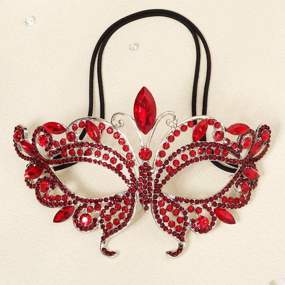 Halloween Decorations Women'S Sparkly Rhinestone Masquerade Mask - Crystal Accent For Prom Ball Gala Cocktail Evening Party WeddingRed Home Decor