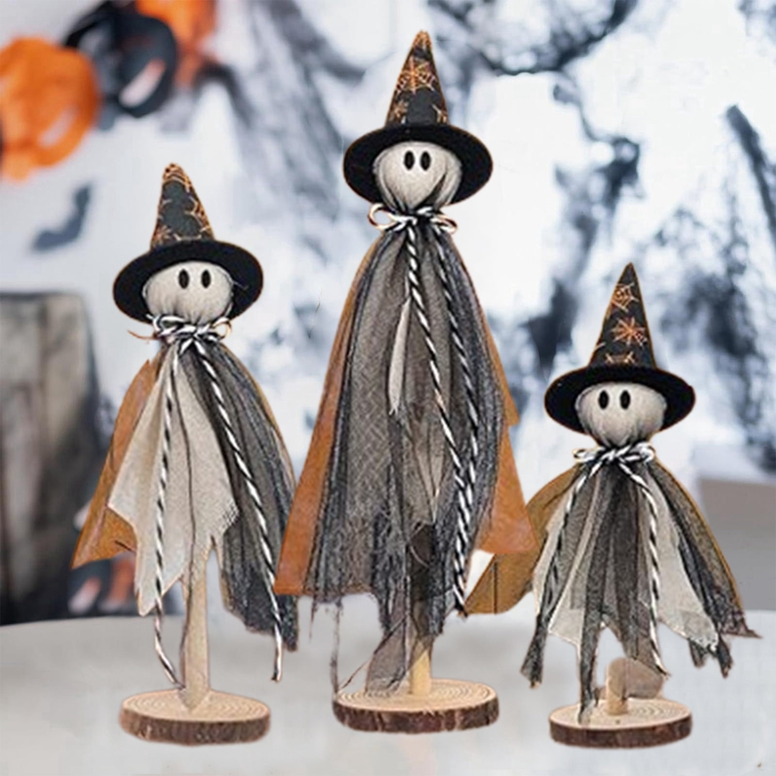 Halloween Decorations Wooden Spooky Ghost Table Decor Set Of 3 With ...