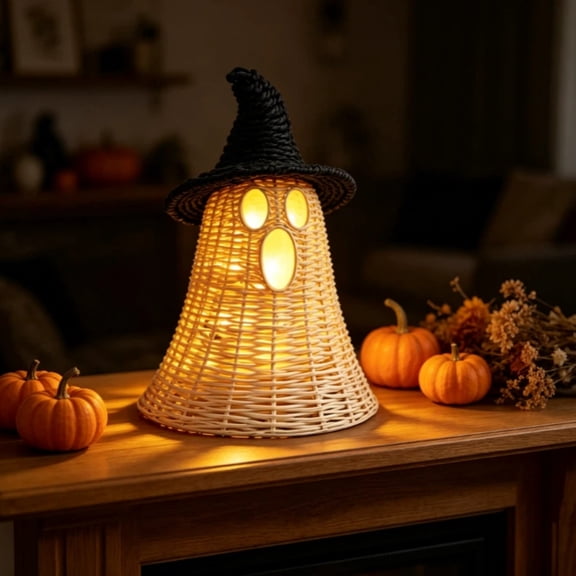 Halloween Decorations Woven Ghost With Black Hat,Home Decor Fall Thanksgiving Table Mantel Party Home Office Decoration,12.2 Inch
