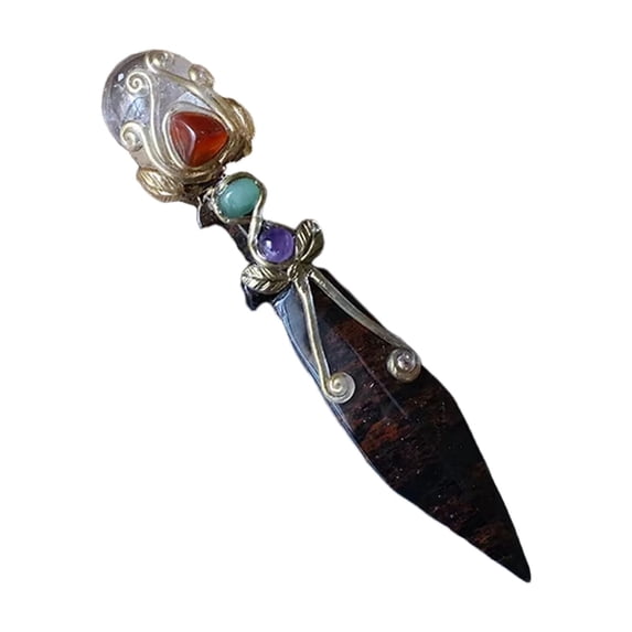 Halloween Decorations for Home,Crystal Magic Dagger Obsidian Amethyst Wand Carved Stone Witchcraft Decor,Halloween Desk Decorations,7 Inch,1 Pack