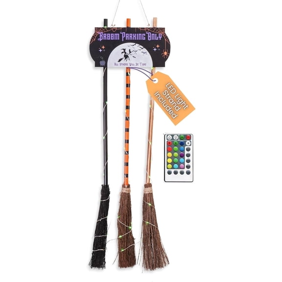 Halloween Decorations with Broom Parking Only Sign