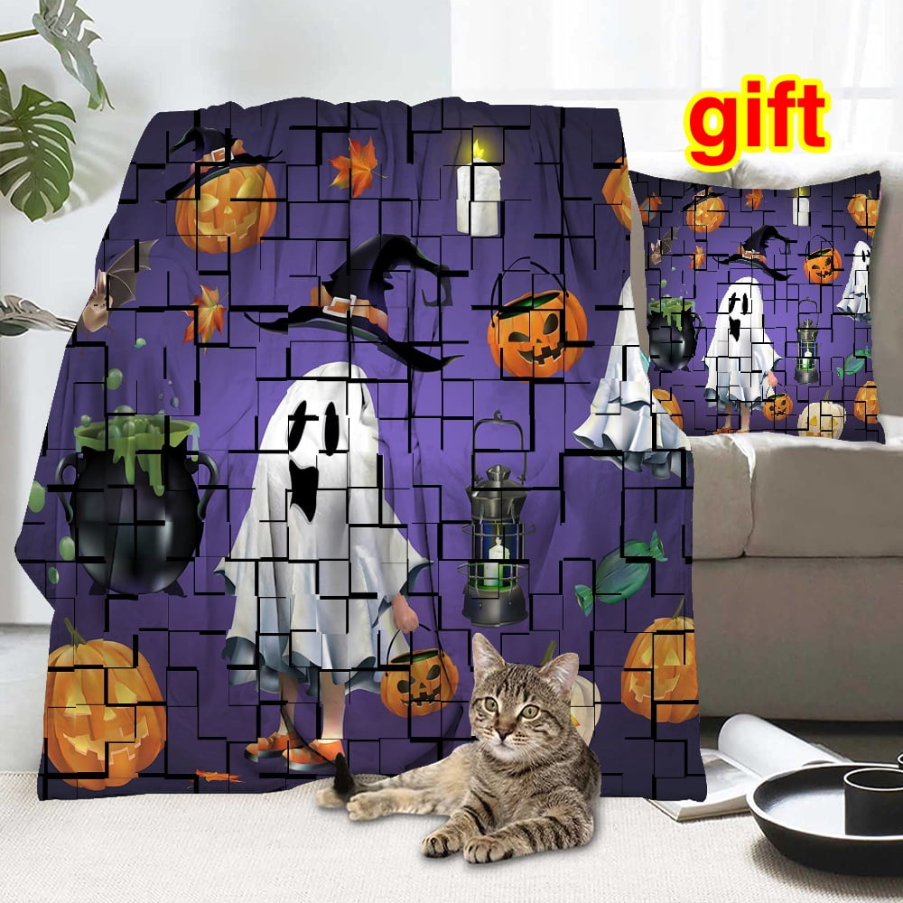 Halloween Decorative Blanket with Pillow Case,Halloween Pumpkins Spooky