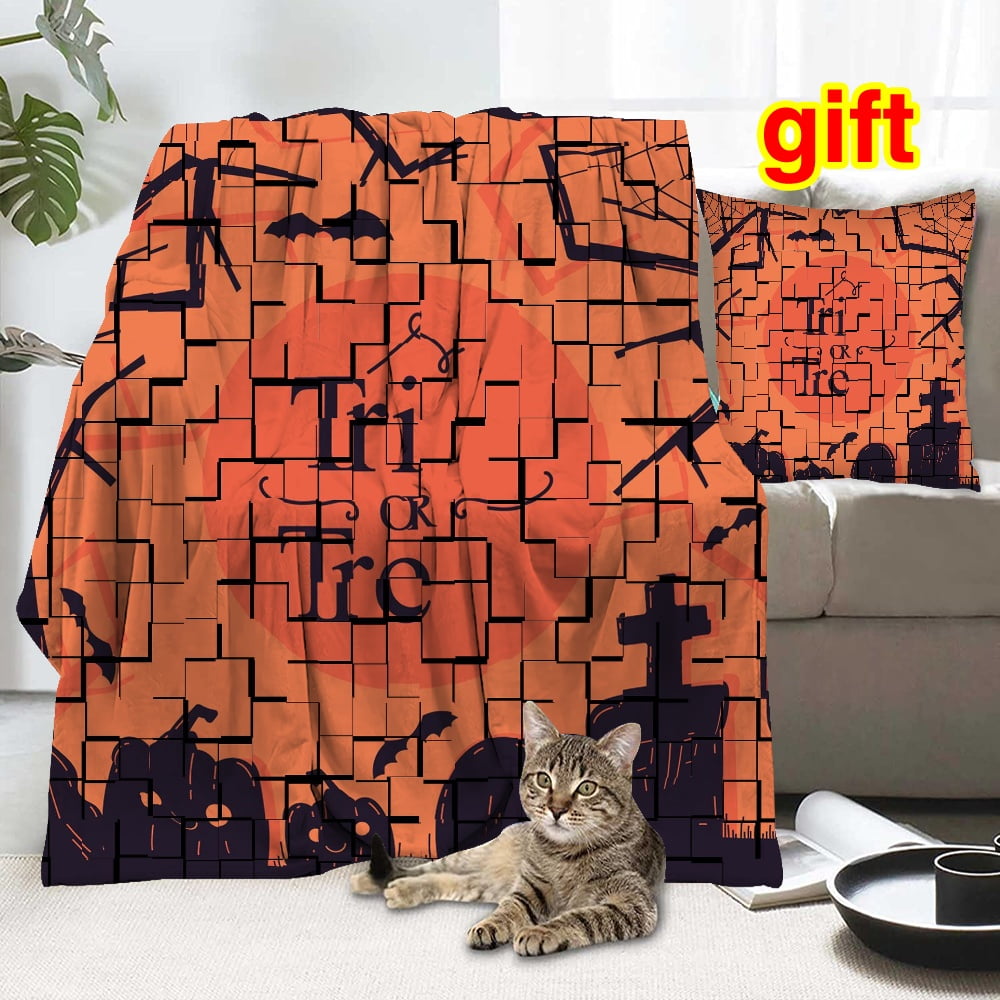 Halloween Decorative Blanket with Pillow Case,Halloween Pumpkins Spooky