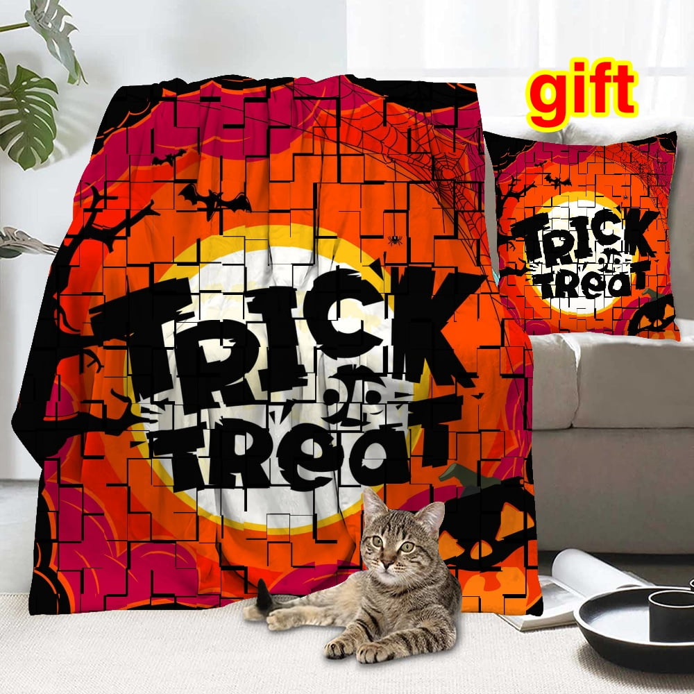 Halloween Decorative Blanket with Pillow Case,Ghost Blanket for Bedroom