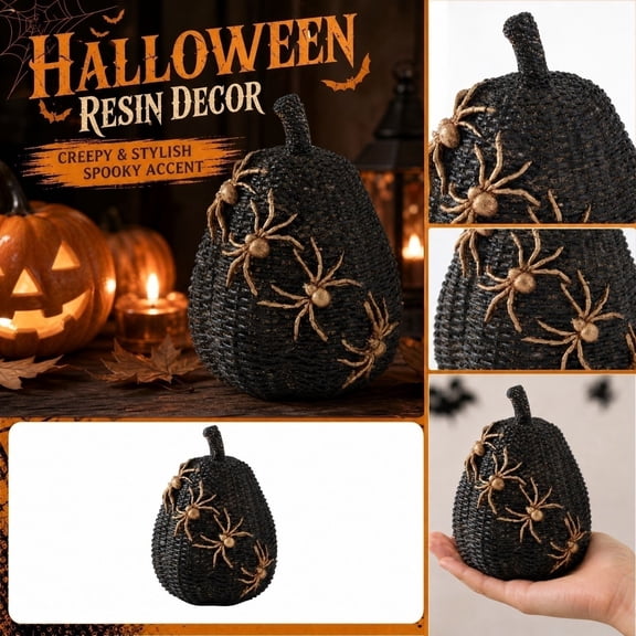 Halloween Decorative Figurine Resin Spider Pumpkin 1 Piece Tabletop Decoration for Front Porch Patio Yard Living Room Study Spooky Holiday Halloween Party Ornament