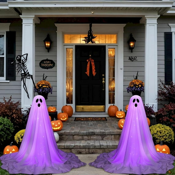 Sahpxhe Halloween Decorative Ghost with Lights, Scary Horrific Ghost Decorations for Halloween Porch, Courtyard, Party, Spooky Houses Decor 35.5-65Inch Purple