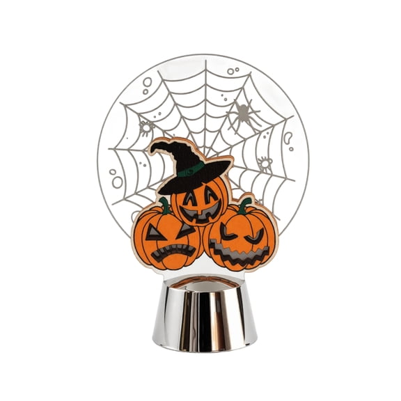 Halloween Decorative Globe with Jack-O'-Lanterns and Spider Web Design – Clear Glass Dome Tabletop Ornament for Fall Season, Living Room, Mantel, Desk & Party Display