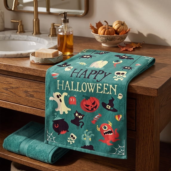 Halloween Decorative Kitchen Hand Towels, Spooky Halloween Themed Towels, Absorbent Soft for Bathroom, Farmhouse Kitchen, Halloween Home Decor