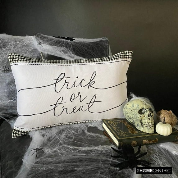 Halloween Decorative Lumbar Pillow Cover Black & White, 12"x24" (30x60 cm) Jacquard Halloween Decor, tric or Treat, Embroidery, Halloween Pillows Cushion Cover, word or Letter Modern - Trick Or Treat